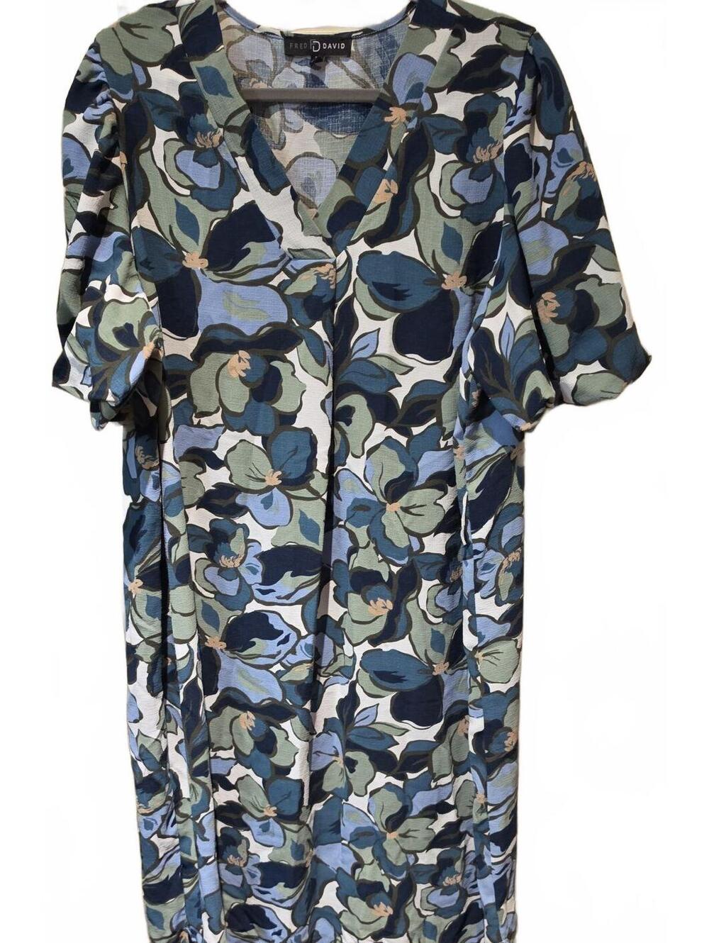 Fred David Women's Sz 2X Short Bubble Sleeve Dress Green/Black/White